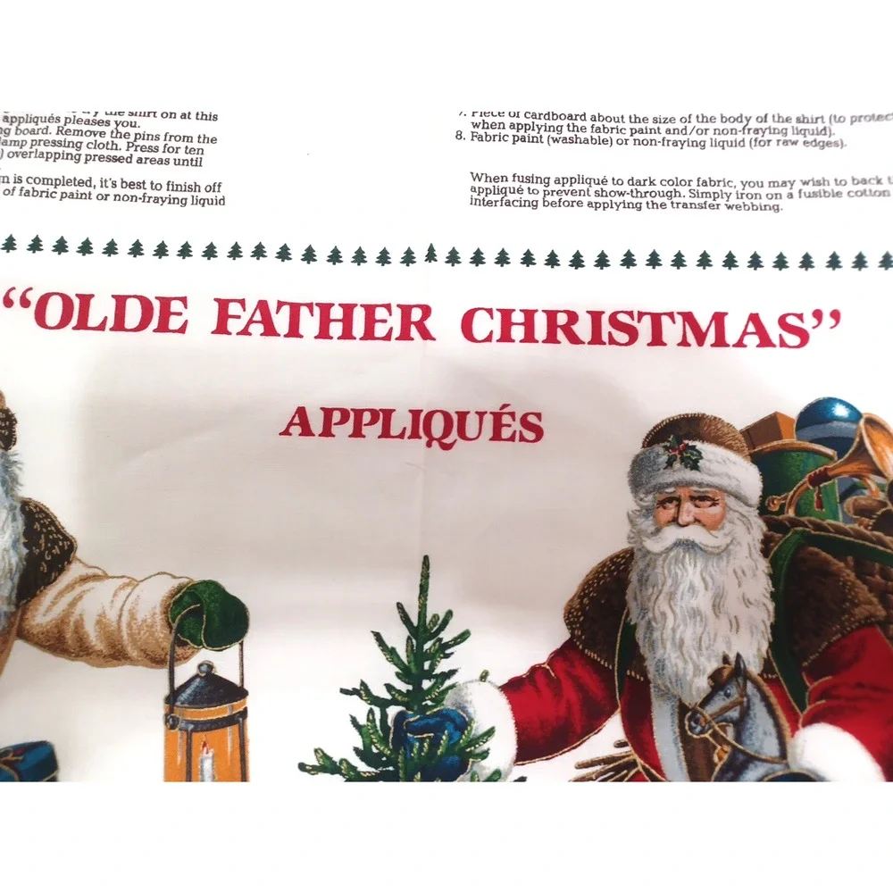 VTG Old Father Christmas Santas Appliques Holiday Appliques Panel Cotton Fabric